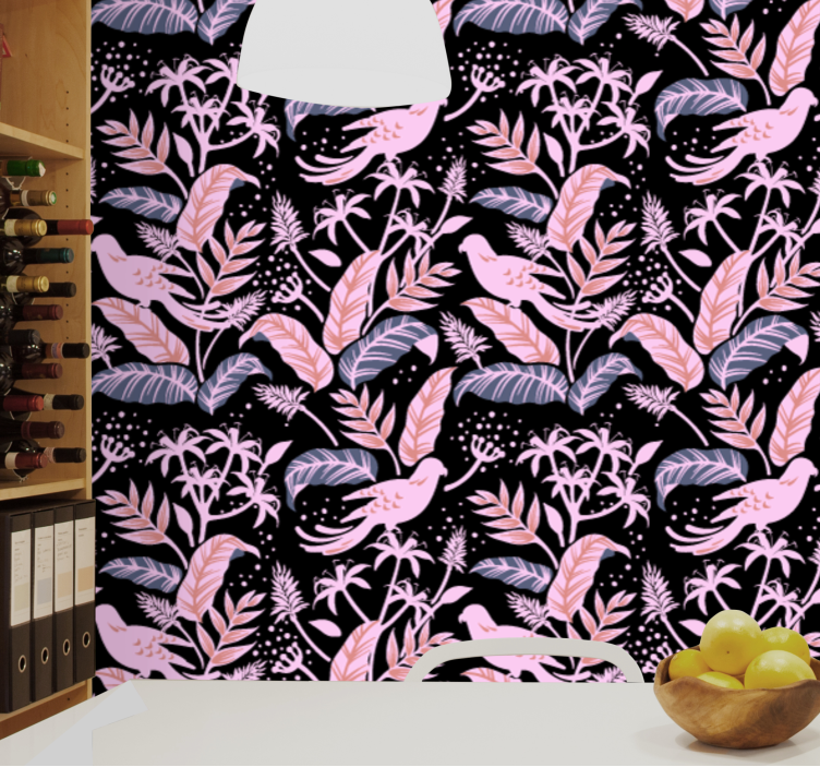 Papel tapiz ornamental pájaros armonía floral - TenVinilo