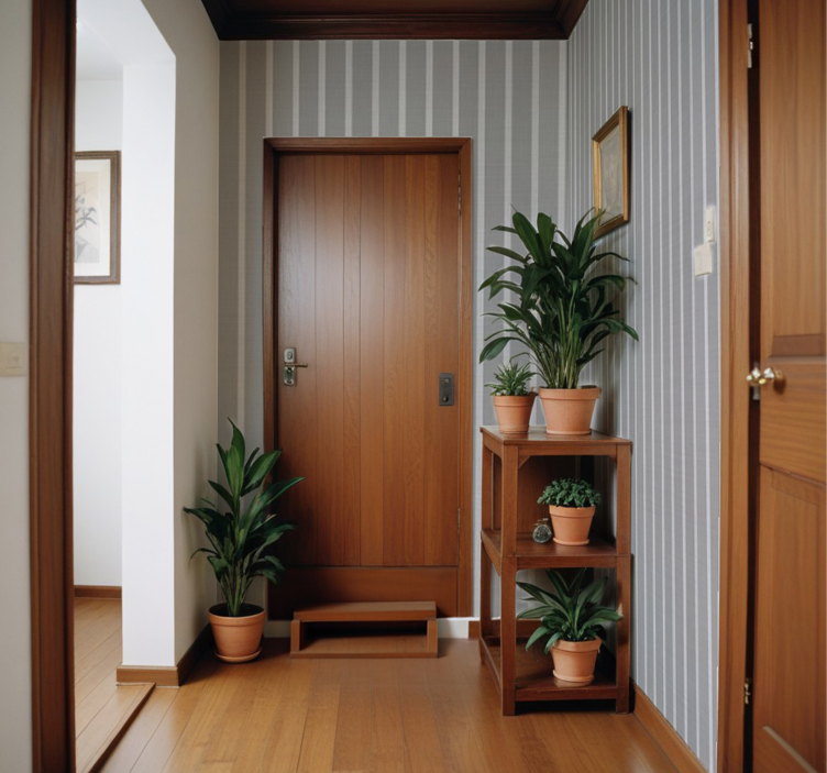 Papel tapiz pasillo rayas grises - TenVinilo