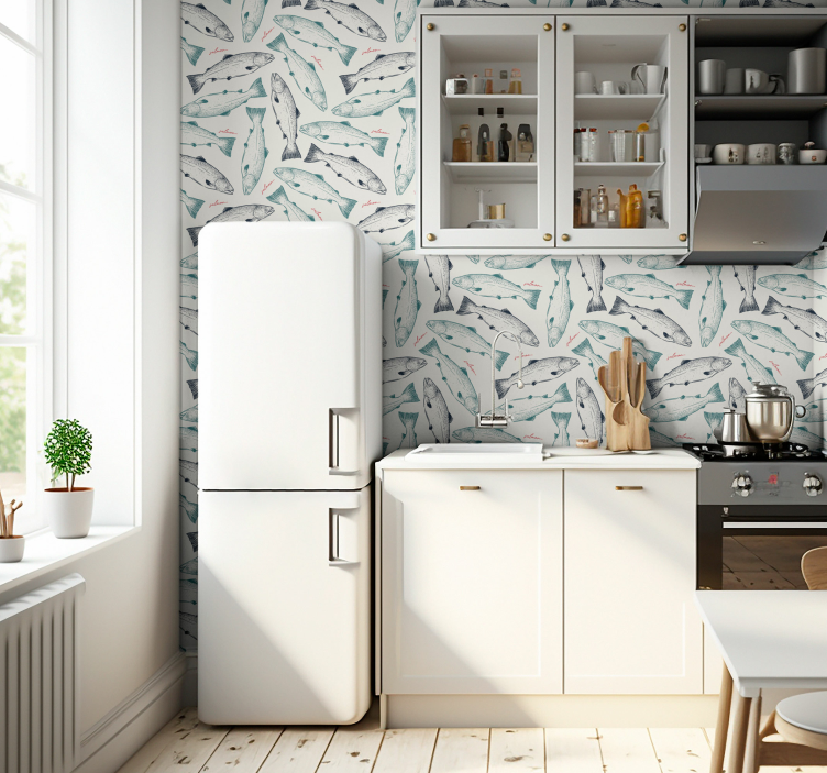 Papel tapiz peces motivo salmón - TenVinilo