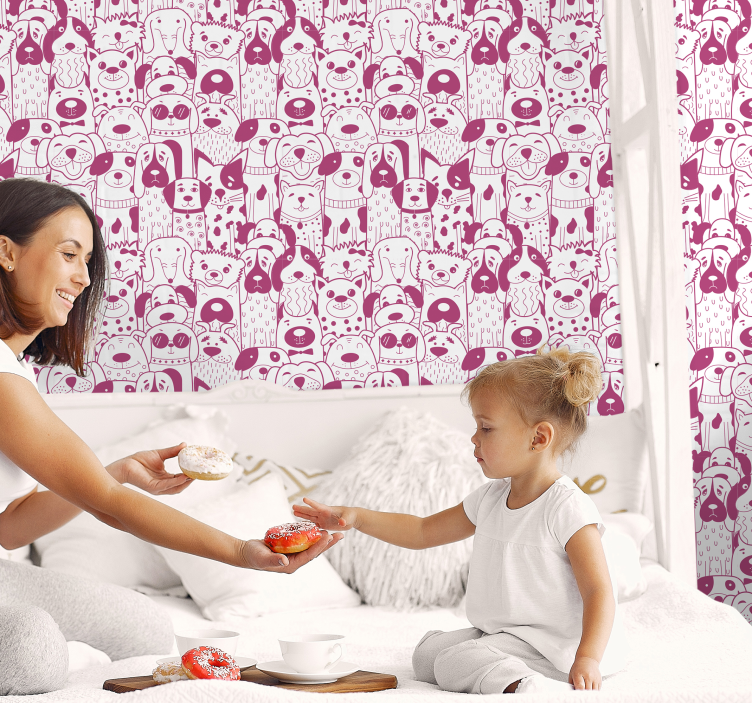 Papel tapiz perros patrón de personajes caninos - TenVinilo