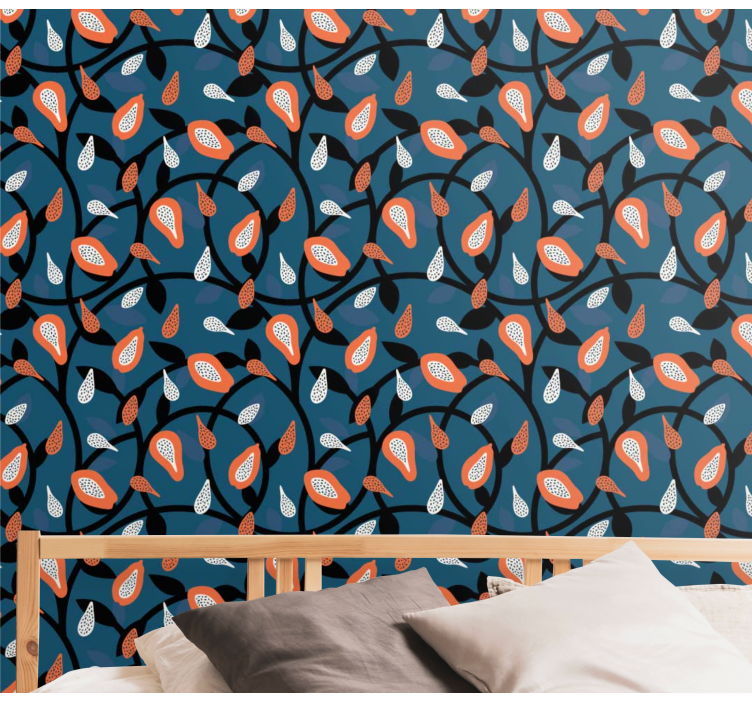 Papel pintado moderno Papaya y plantas - TenVinilo