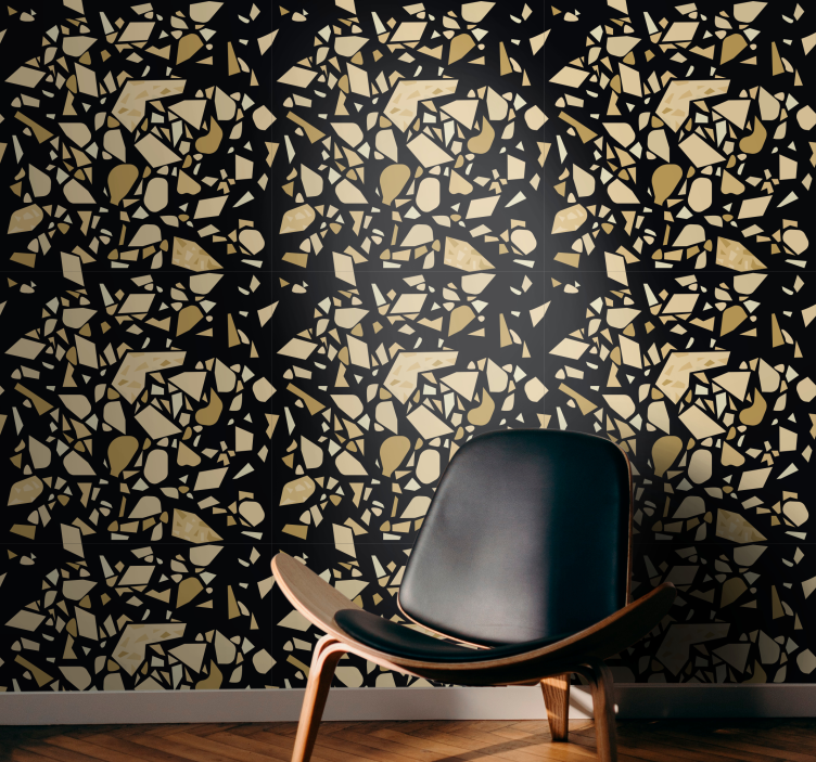 Papel pintado moderno Terrazo estilo oro negro - TenVinilo