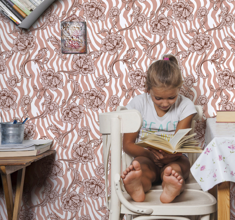 papel pintado de flores patrón ornamental floral - TenVinilo